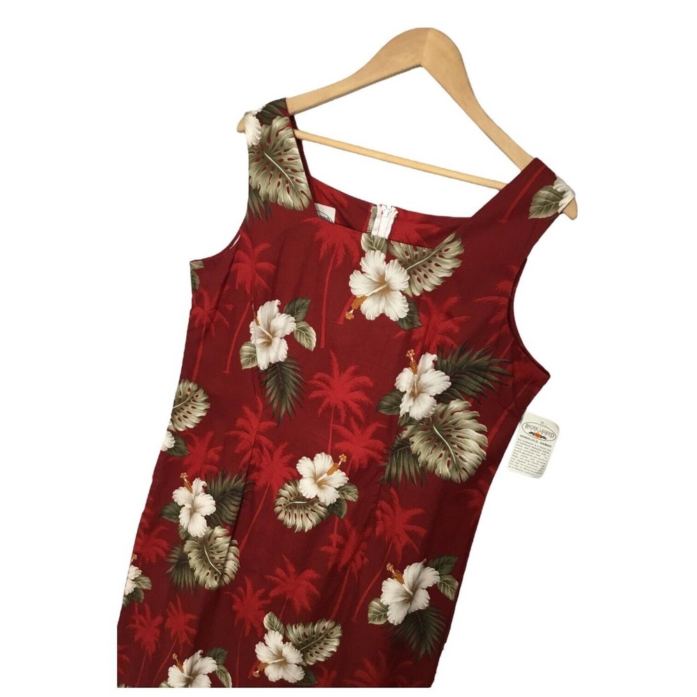 New Pacific Legend Tropical Hibiscus Monstera Hawaiian Tank Maxi Dress Red XL - Picture 4 of 11